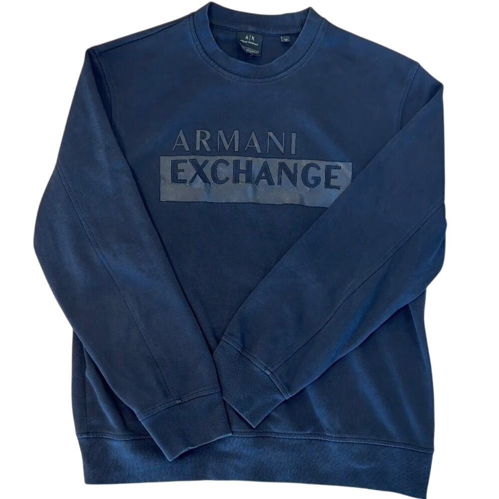 Armani Exchange Mens Black Tonal Logo Crewneck Sweatshirt Size Medium - Picture 1 of 3
